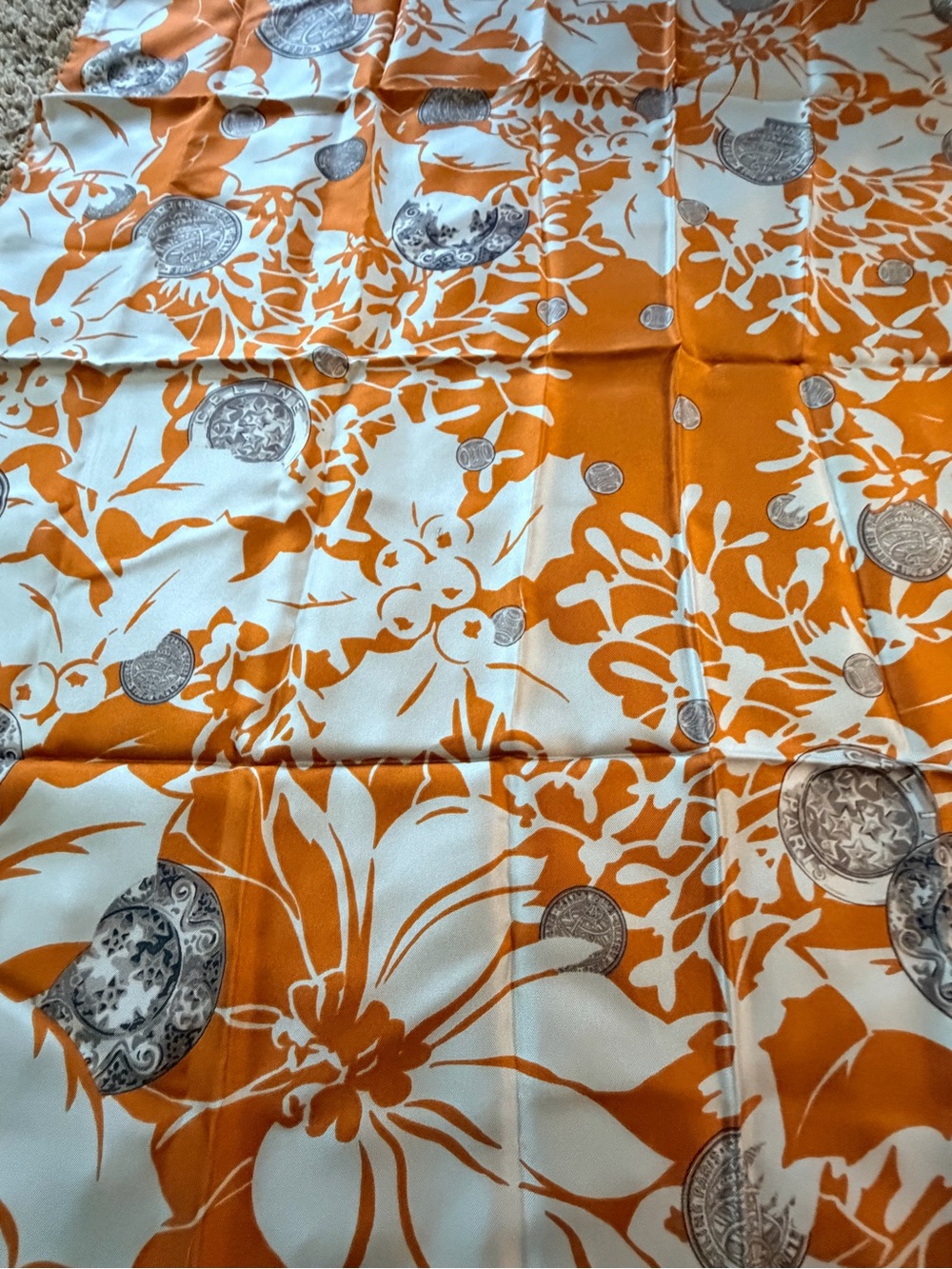 Celine Silk Scarf Orange & White Print with COA - Picture 6 of 8
